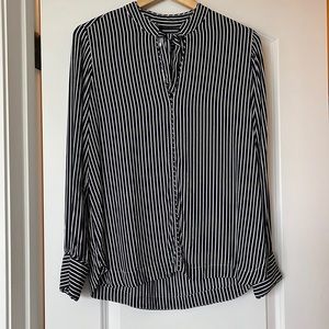 New condition. Womens blouse size medium, navy blue and white stripe